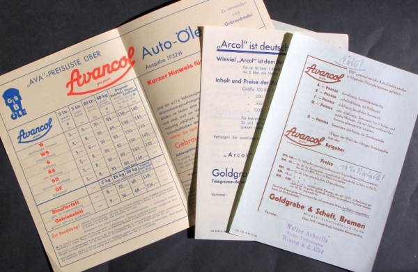 Avancol Edel-Autooel 1932 Brochure and pricelist (2738)